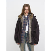 "Impressionist" 90 goose down jacket, detachable wolf fur collar, rabbit fur lining, hooded down parka