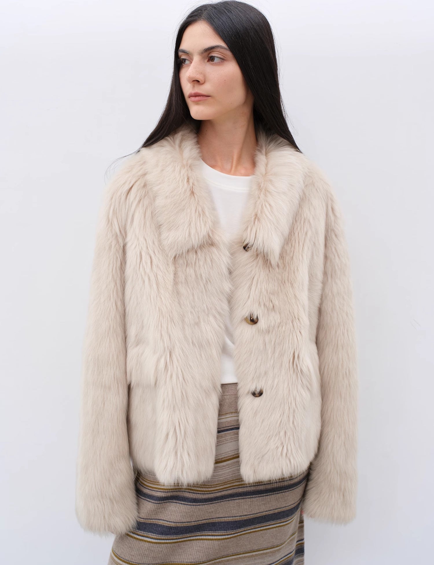 "Dream Walk" long lapel Tuscan wool sheepskin short fur coat for women