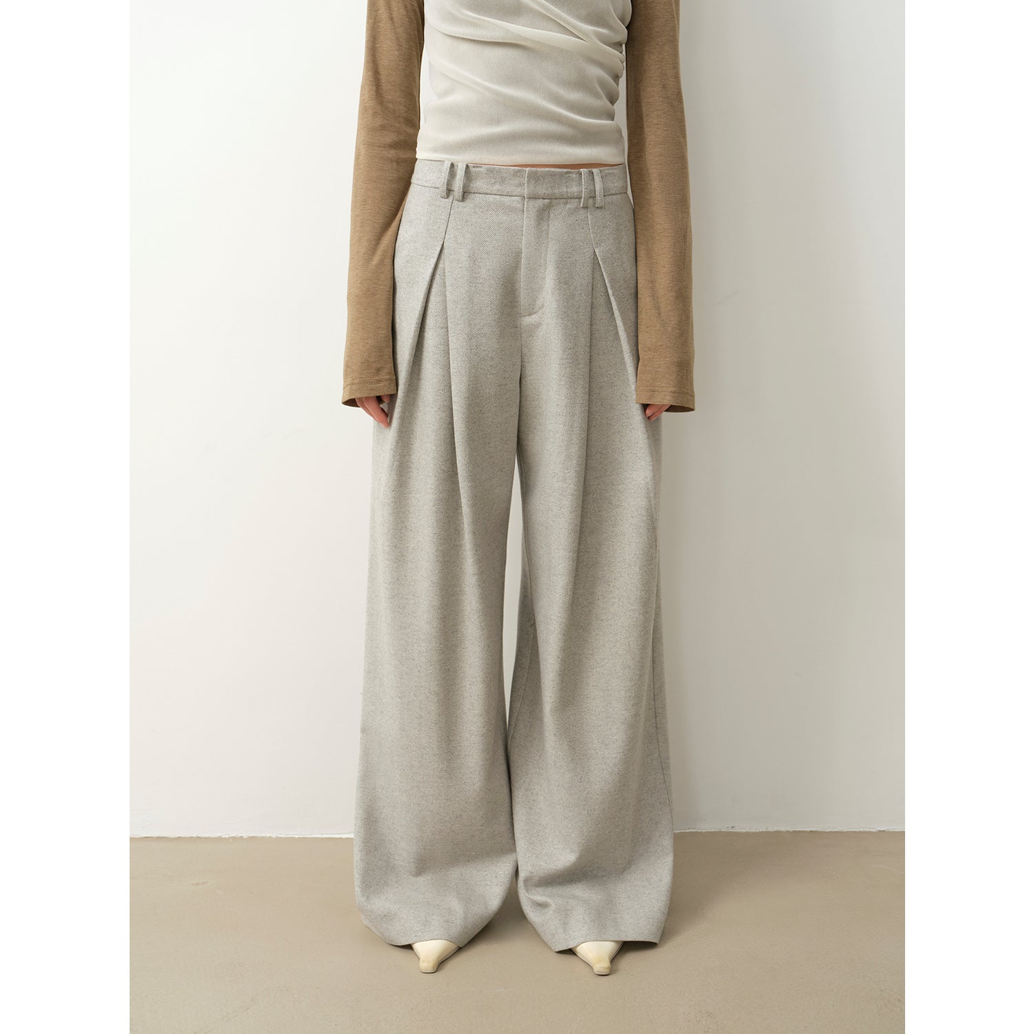 "City Stroll" casual and relaxed wool-blend double-pleated straight draped wide-leg casual trousers for autumn