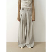 "City Stroll" casual and relaxed wool-blend double-pleated straight draped wide-leg casual trousers for autumn