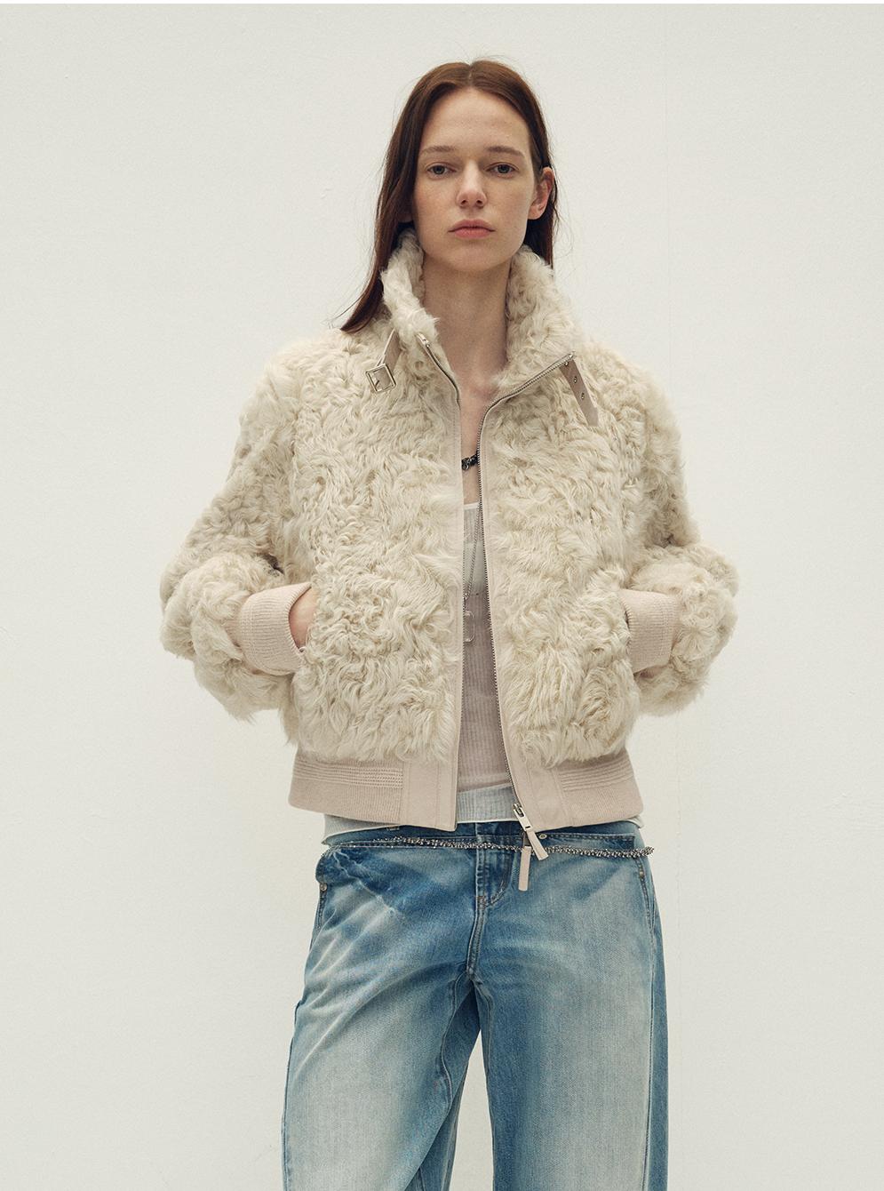 Casual stand-up collar jacket-style fluffy sheep curly hair fashionable short  bomber coat"Curly Story"