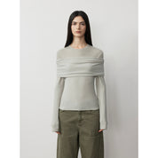 "Modern Tricks" personalized layered Tencel wool fake two-piece splicing one-shoulder versatile knitted top