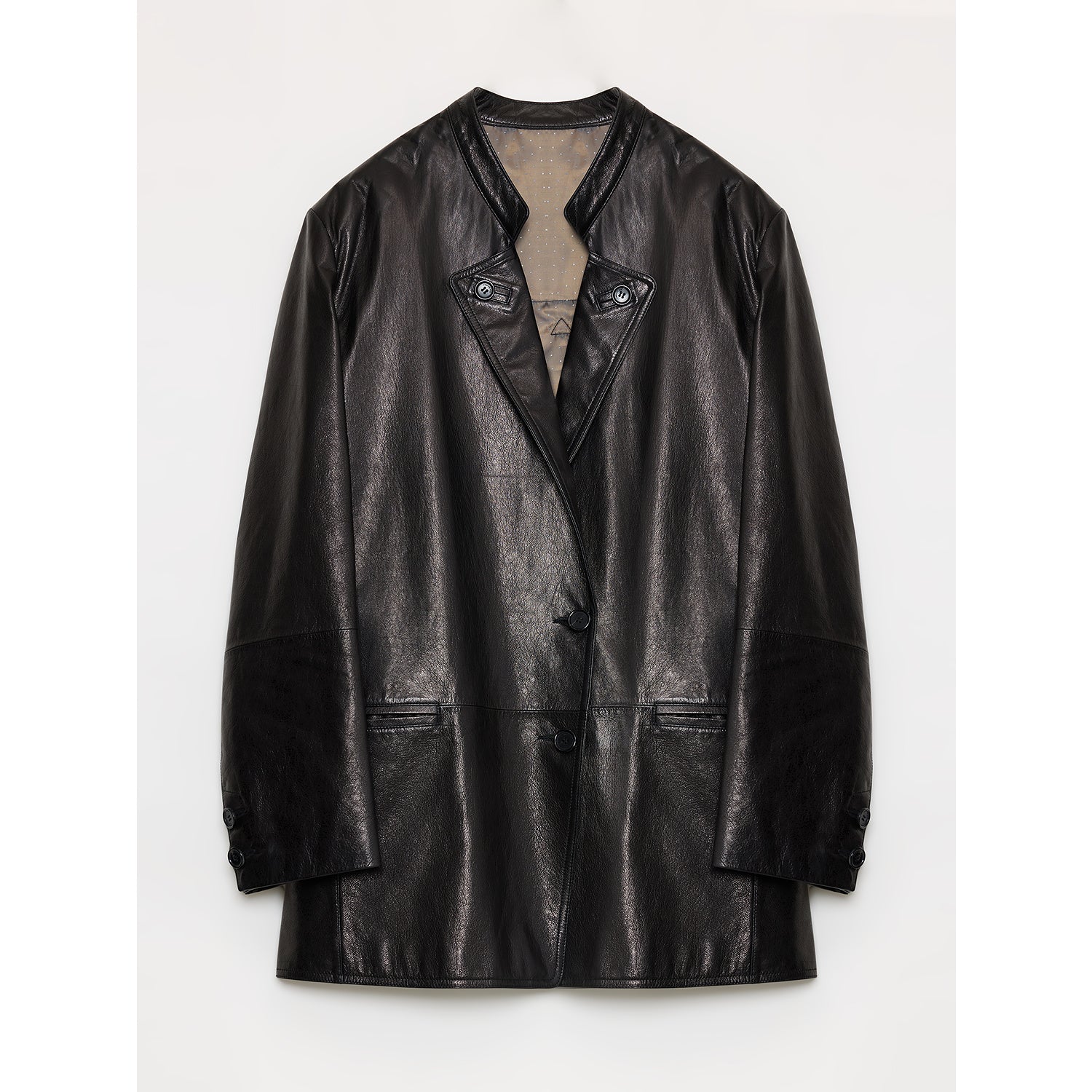 waxy goatskin leather mid-length suit jacket