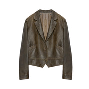 New Zealand imported waxed sheepskin distressed short leather jacket "Vintage Old Stories"