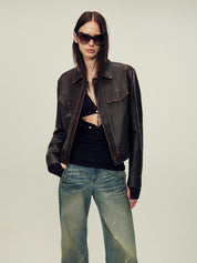Women's imported first-layer suede sheepskin short autumn leather jacket