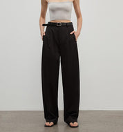 Spliced double-pleat wide-leg trousers straight-leg trousers for women