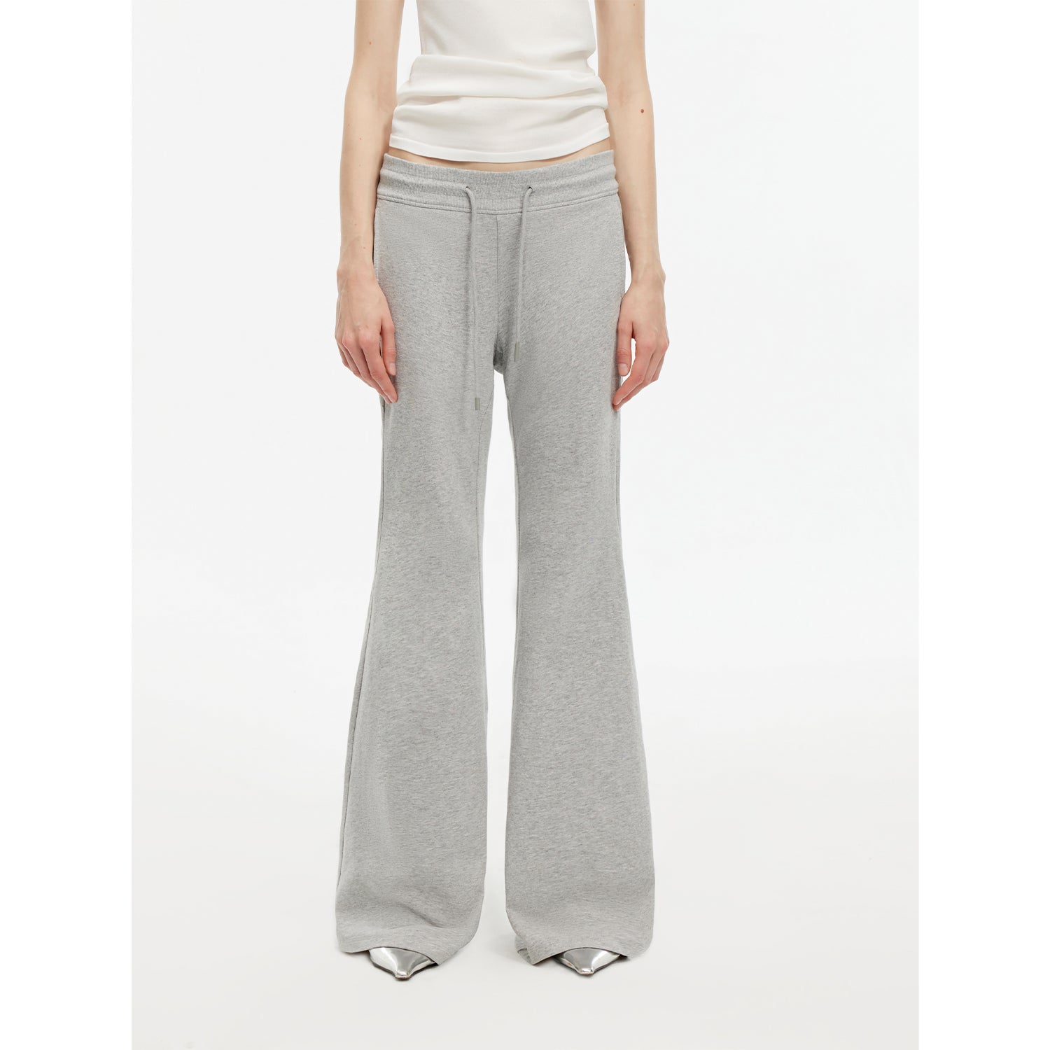 "American High Street" air-spun OE cotton fashionable low-rise fit wide waist drawstring flared pants