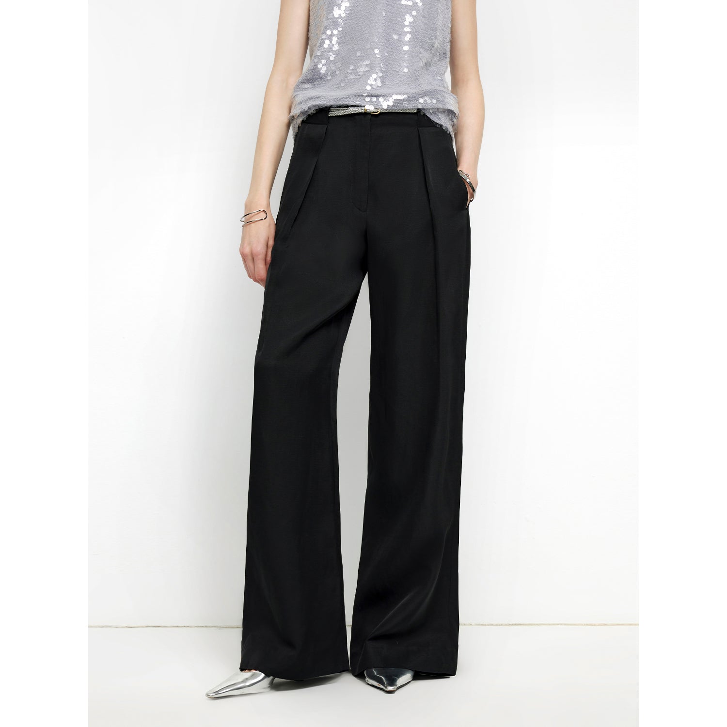 "Relaxed Old Money" Acetate Linen Old Money-Inspired Draped Mid-Waist Single-Pleat Straight-Leg Wide-Leg Casual Pants