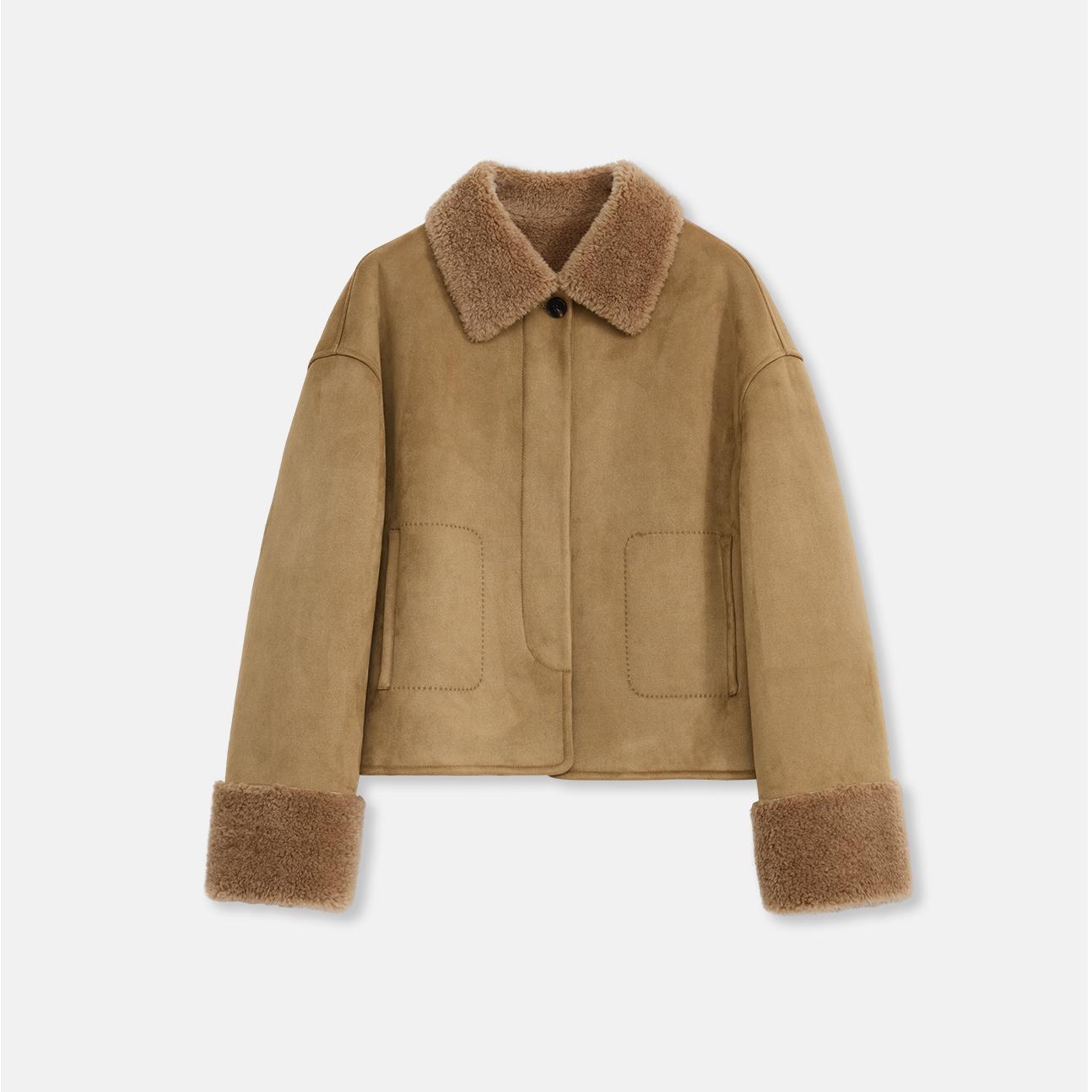 Slightly Sweet Latte Furry Lapel Casual Straight Shearling Jacket