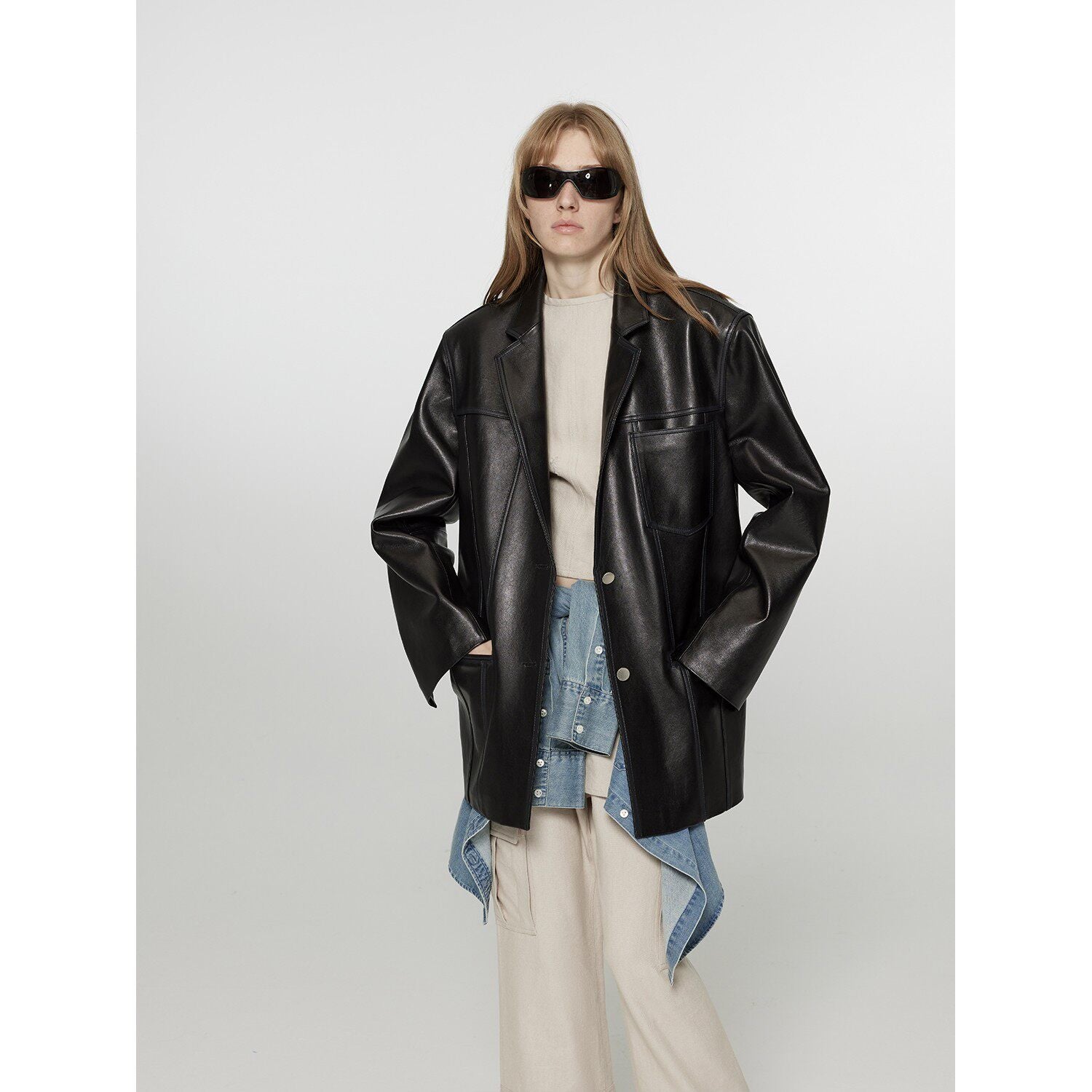 Firelady Fur Women‘s Genuine Lambskin Leather Jacket - Imported Vegetable-Tanned Suede, “Oversized Leather Blazer”