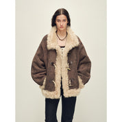 Firelady Fur Women's Shearling Coat | Merino Wool & Curly Toca Trim, Imported Two-Tone Plush Shawl Collar“Galaxy Gala”