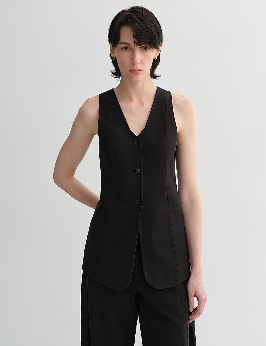 Mulberry silk linen V-neck vest summer suit for women