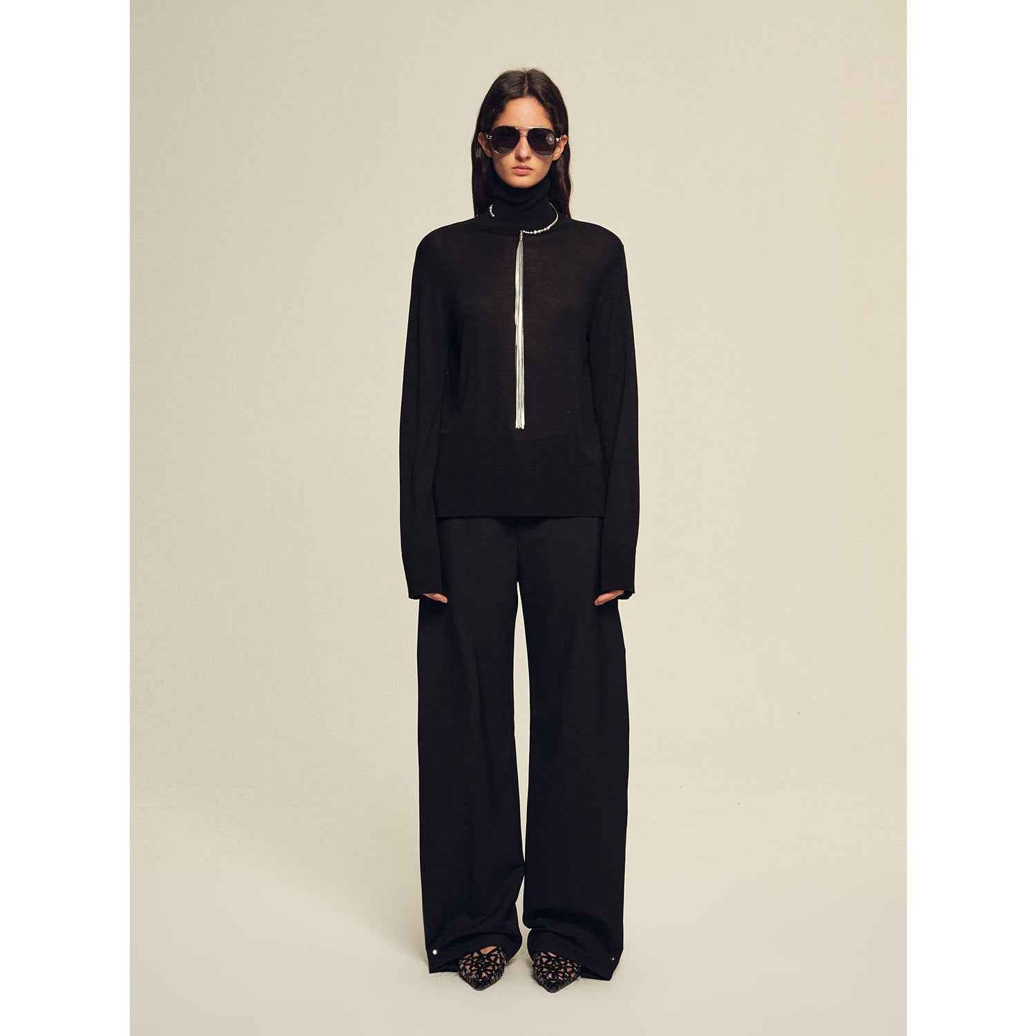 Textured Fine Wool Four-Button Wide-Leg Trousers"Urban Film ”