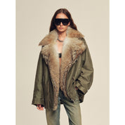 Firelady Women's Sheepskin Parka coat with Two-Tone Toscana Coyote Fur Collar“Wilderness Parka”