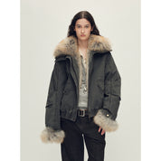 Firelady Fur Women‘s Cropped  Fur Parka with Raccoon Fur Trim & 90% Goose Down | Multi-Pocket Utility Style “Nordic Woods”