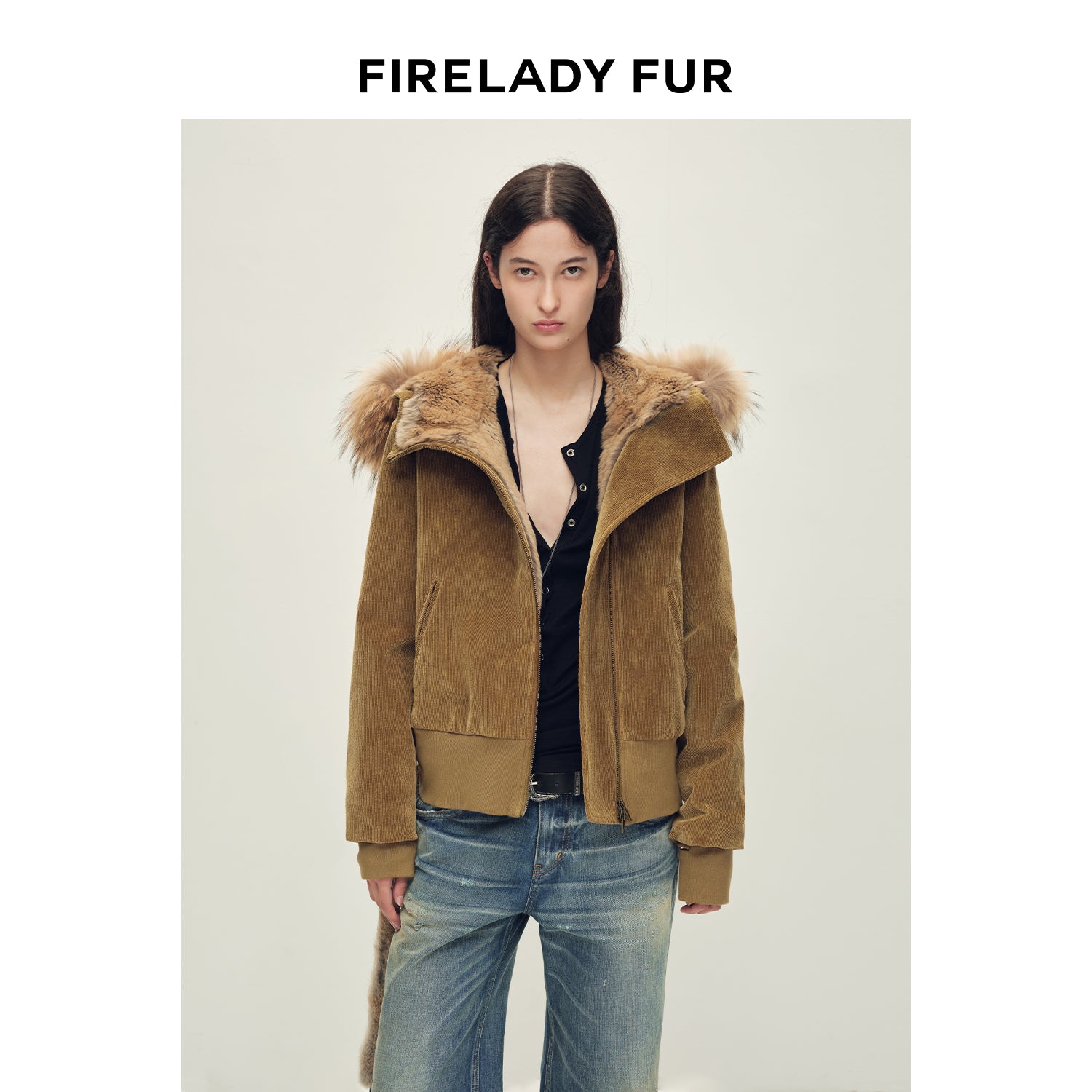 Firelady Women’s Corduroy Down Parka with Detachable Goose Down Hood – Vintage Washed Short Jacket“Boho-Chic”