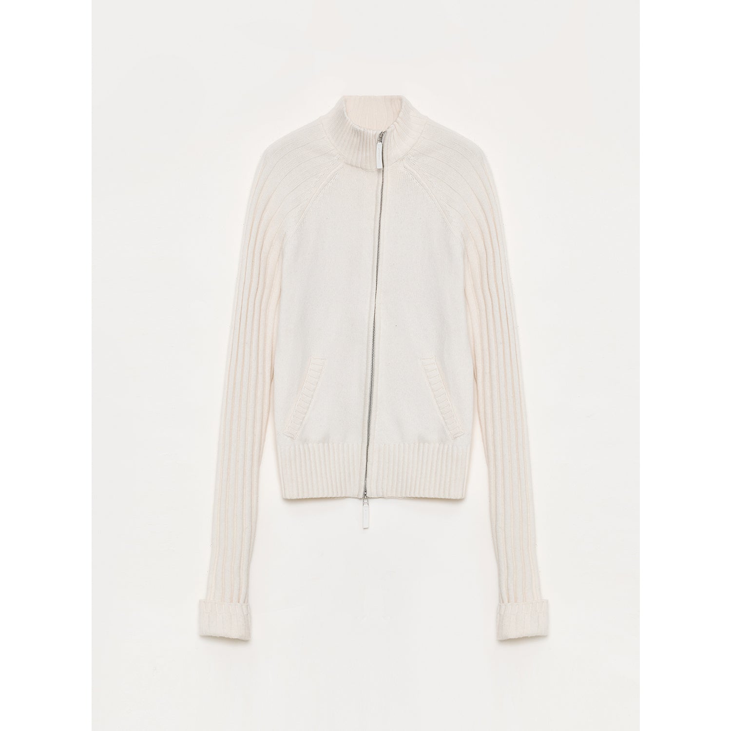 "Senna Melody" oblique placket fine merino wool and cotton blend zipper knitted cardigan top for women