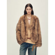 Firelady Fur Women‘s Fox Fur Coat with Hand-Sprayed Ombré Finish | Saga Furs, V-Neck Design"Gone with the Wind"