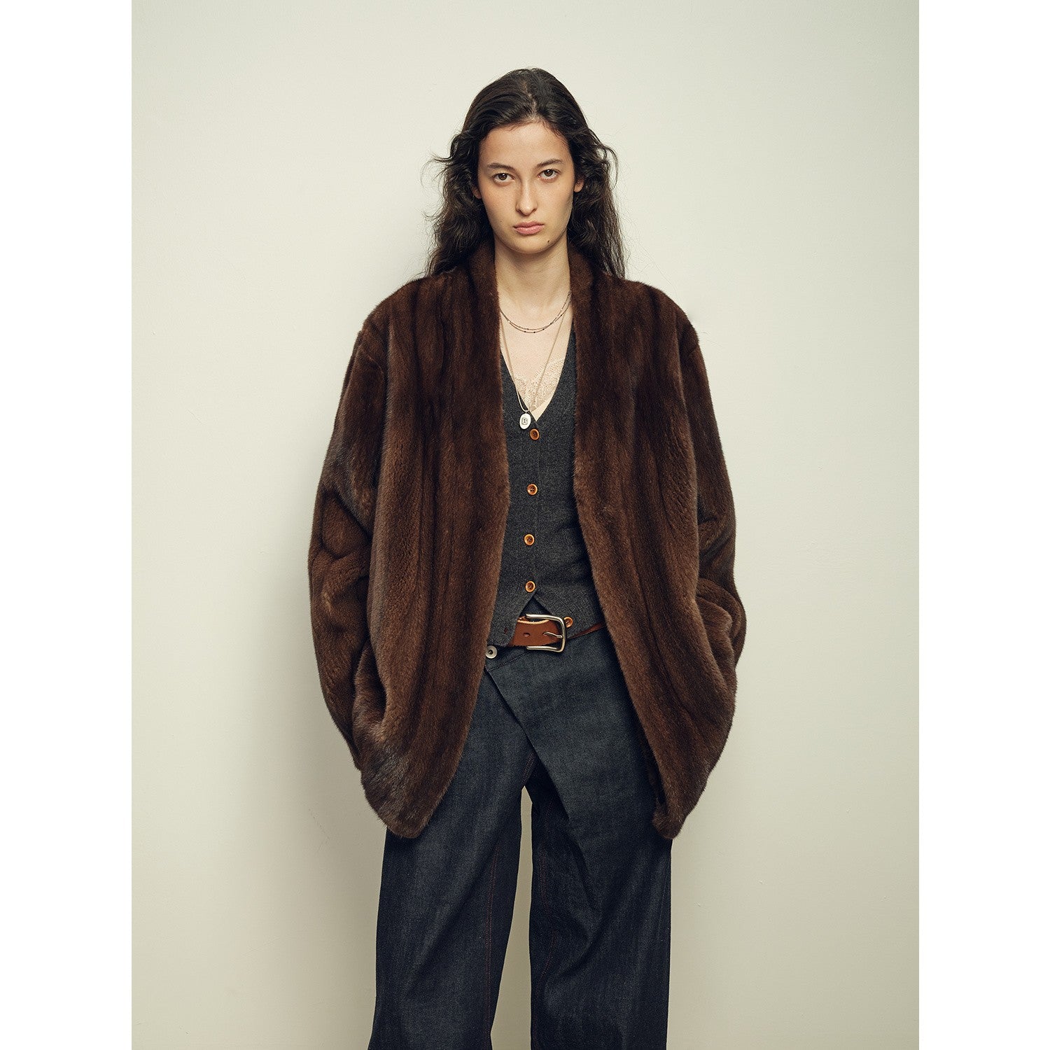 Firelady Fur Imported Kopenhagen Purple-Label Female Mink Full-Skin Woven V-Neck Fur Coat “Fairy Mountain Dew”