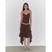 "Heart-beating Invitation" Lazy copper-ammonia rayon V-neck irregular adjustable mid-length suspender dress