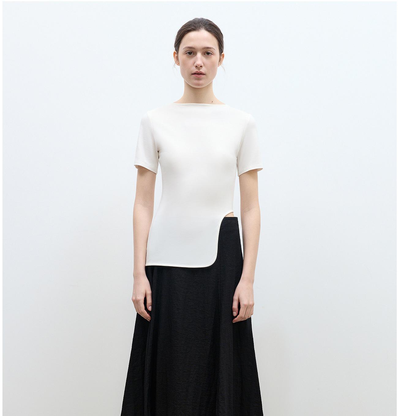 Letrans Women's Asymmetrical Hem T-Shirt - Short Sleeve Top “Architectural Principles”