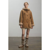 Danish Winter Shearling Coat Hooded Short Style