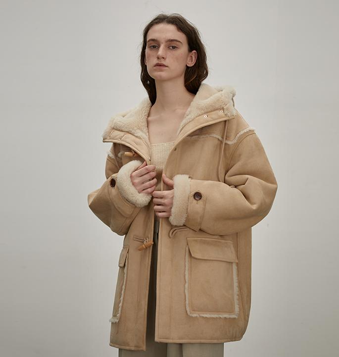 Quartet Short Hooded Shearling Jacket