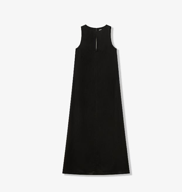 "Corridor Stride" skin-friendly and delicate imported acetate wool slimming hollow neckline A-line dress