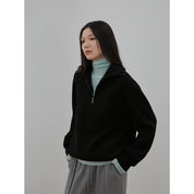 "Moonlight Farm" Merino wool lazy loose pullover sweater women's zipper turtleneck sweater