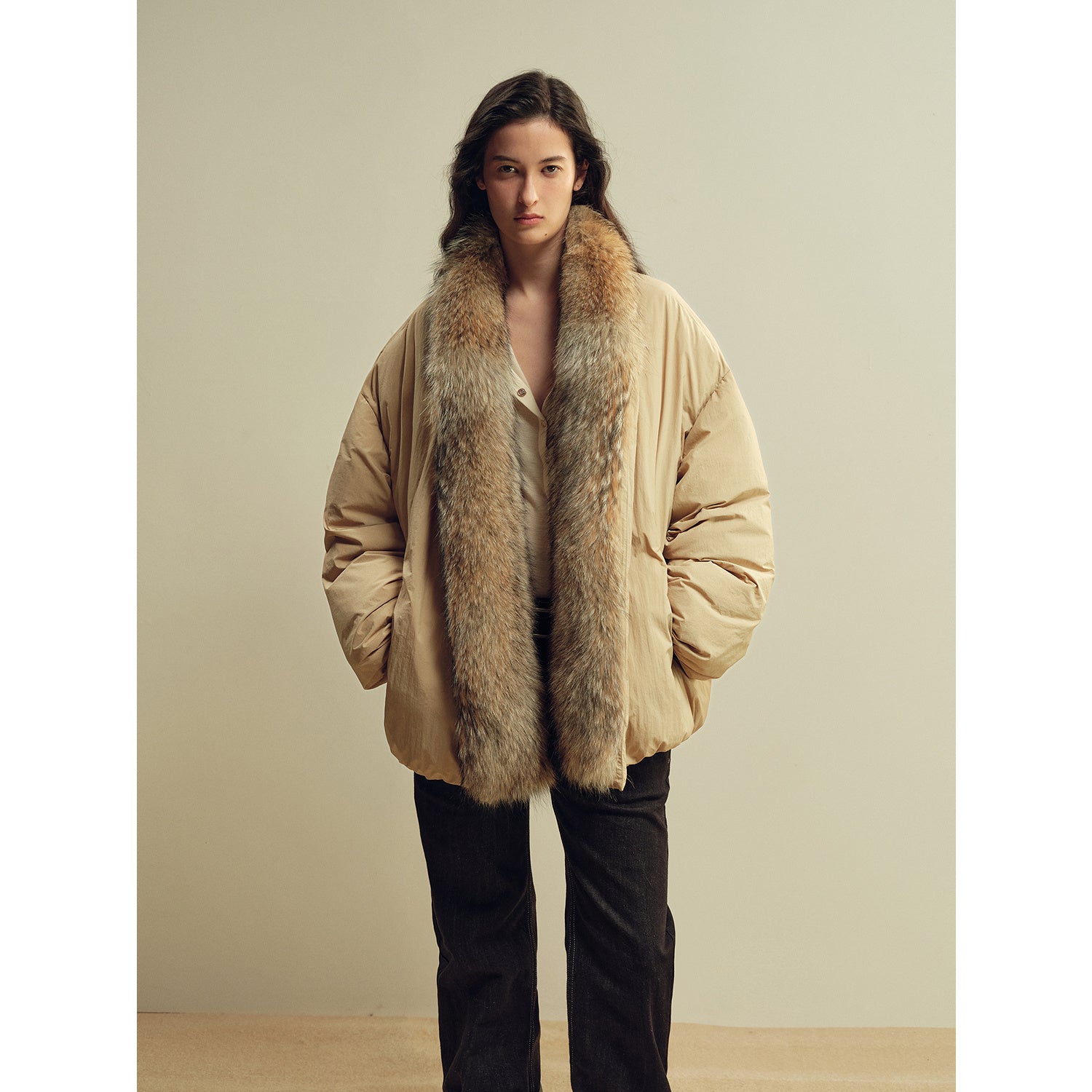 Fireladyfur Women’s Down Parka with Detachable Real Wolf Fur Trim Polish White Goose Down “Glacier Parka”