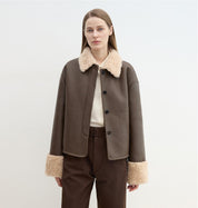 Slightly Sweet Latte Second Generation Furry Lapel Casual Straight Shearling Jacket