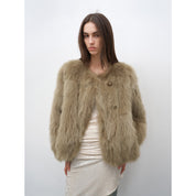 Morning Mist Manor Urban Chic Chicken Heart Collar Drop Shoulder Fox Fur Coat