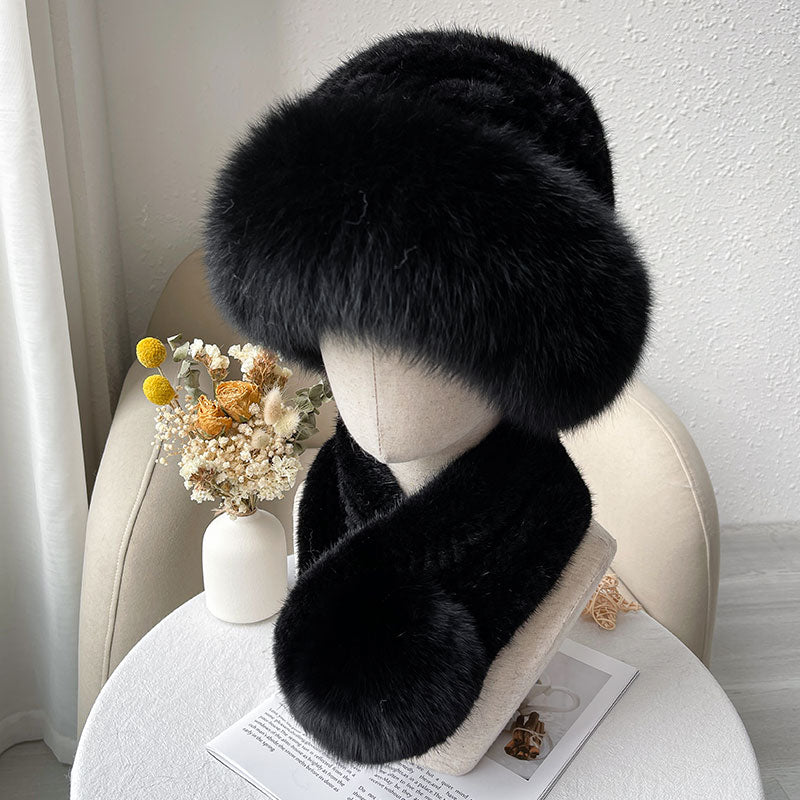 Mink fur scarf autumn and winter warm double-sided fox fur ball scarf