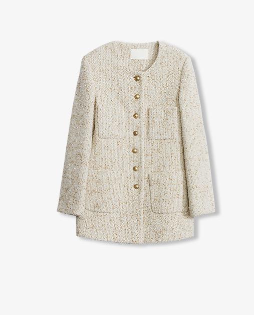 Heavy wool tweed high-end exquisite round neck patch pocket slim Chanel jacket for women