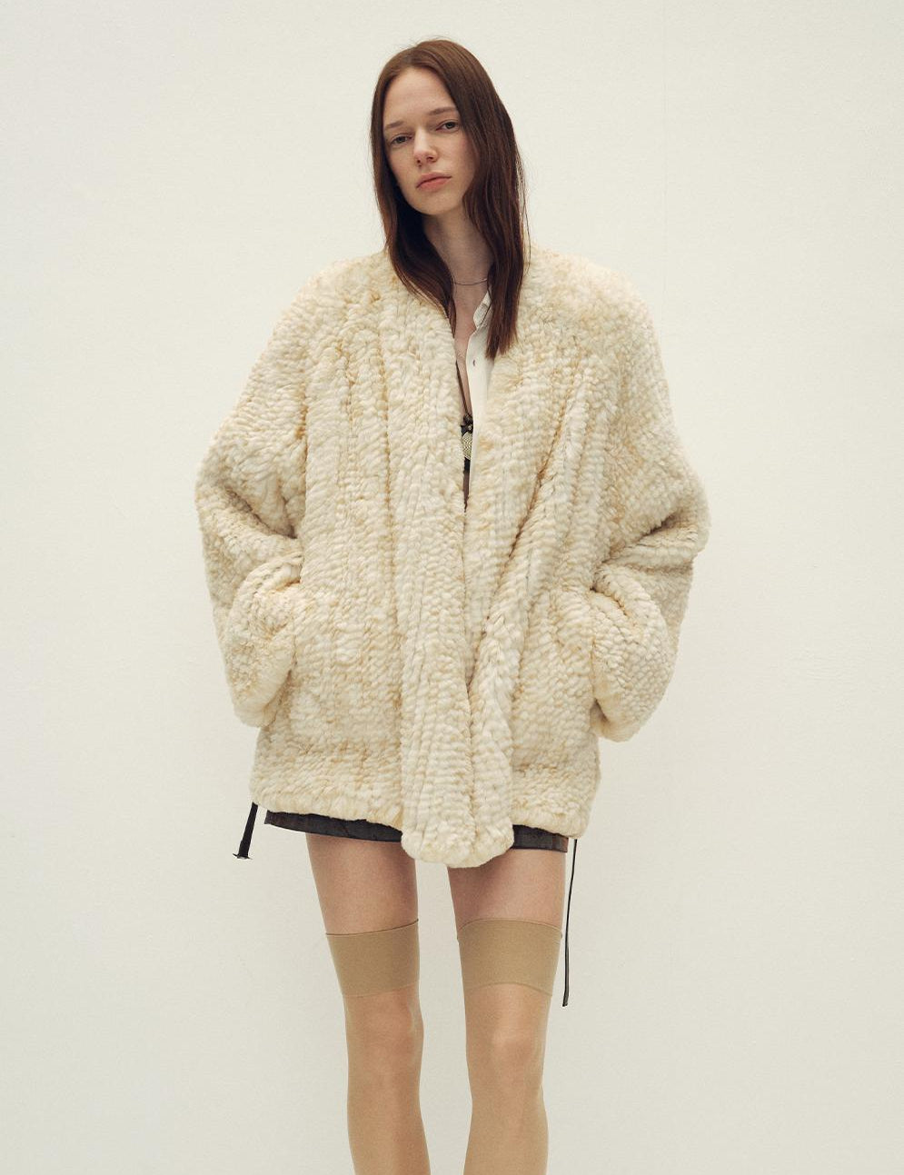 Loose-fitting two-tone gradient-dyed long woven Rex rabbit fur coat "Artistic Weaving"