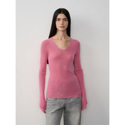 "Self-Life"Yangzi Machine Washable Seamless V-Neck Merino Wool Knit Bottom Shirt