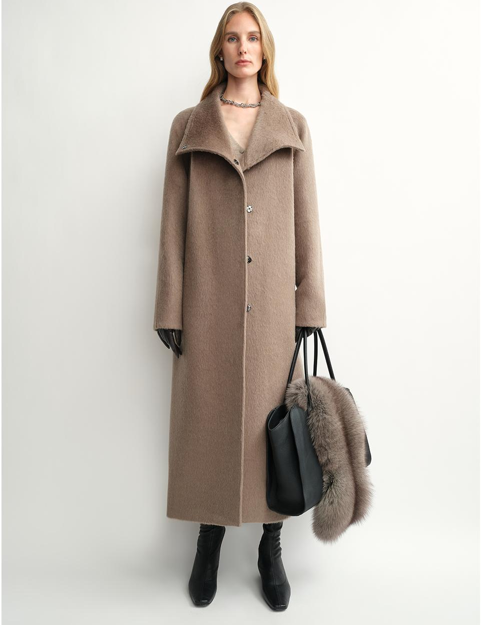 THE ARTM Women's Alpaca Wool Blend Coat - A-Line Lapel Long Coat "Architectural Grace"