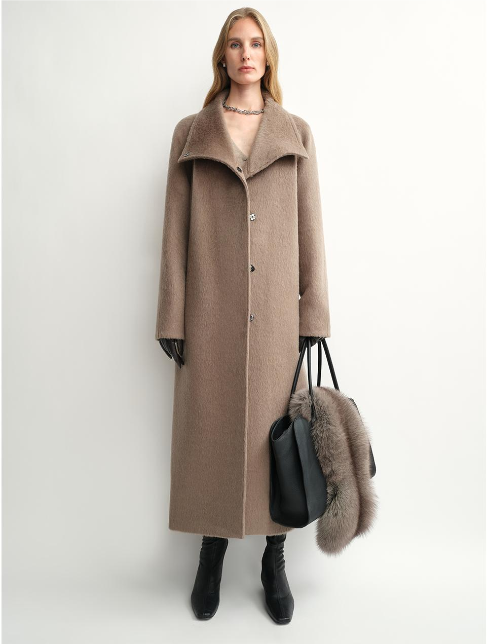 THE ARTM Women's Alpaca Wool Blend Coat - A-Line Lapel Long Coat "Architectural Grace"