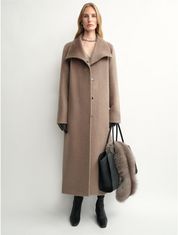 THE ARTM Women's Alpaca Wool Blend Coat - A-Line Lapel Long Coat "Architectural Grace"