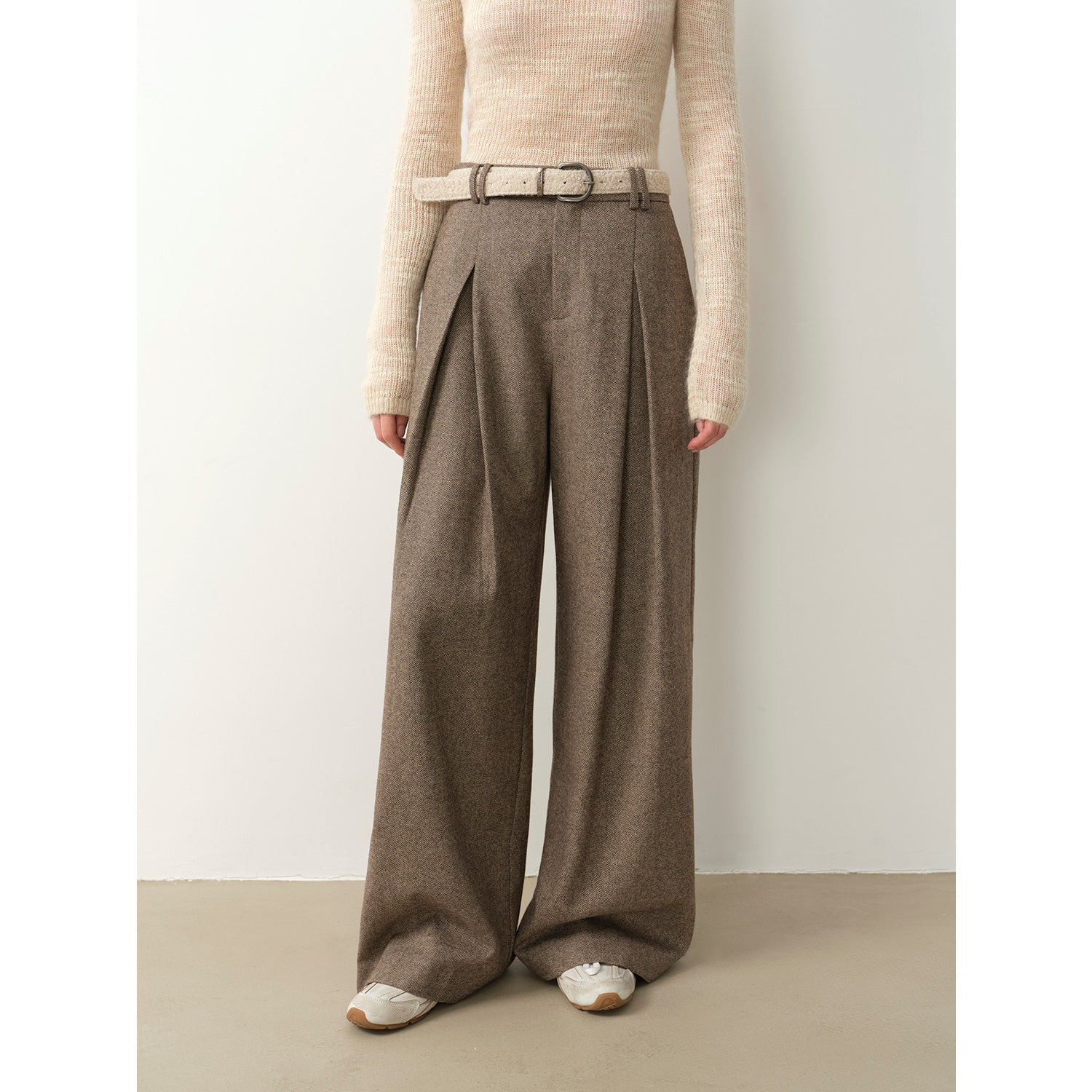 "City Stroll" casual and relaxed wool-blend double-pleated straight draped wide-leg casual trousers for autumn