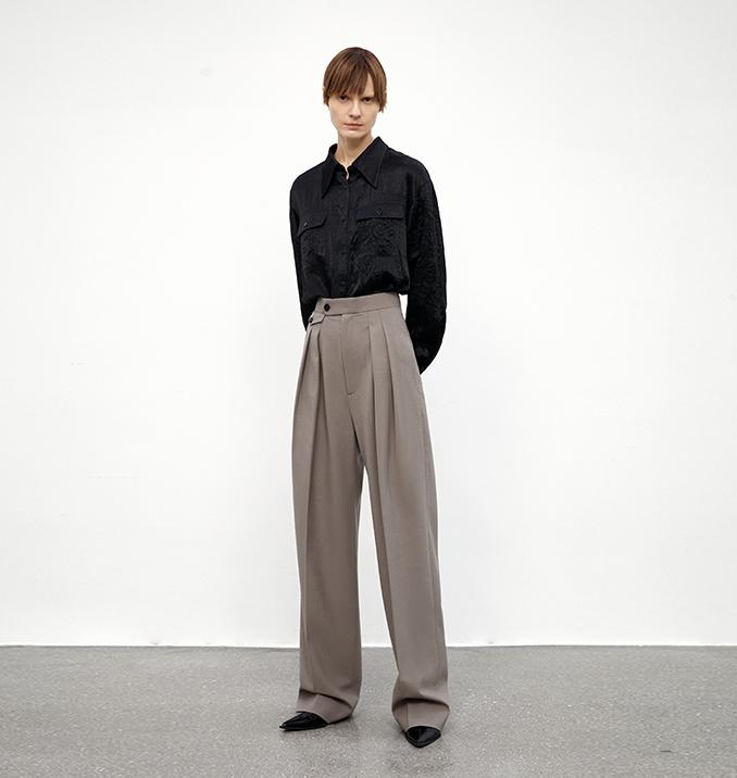 Wool Blend High-Waisted Slimming Suit Pants for Women