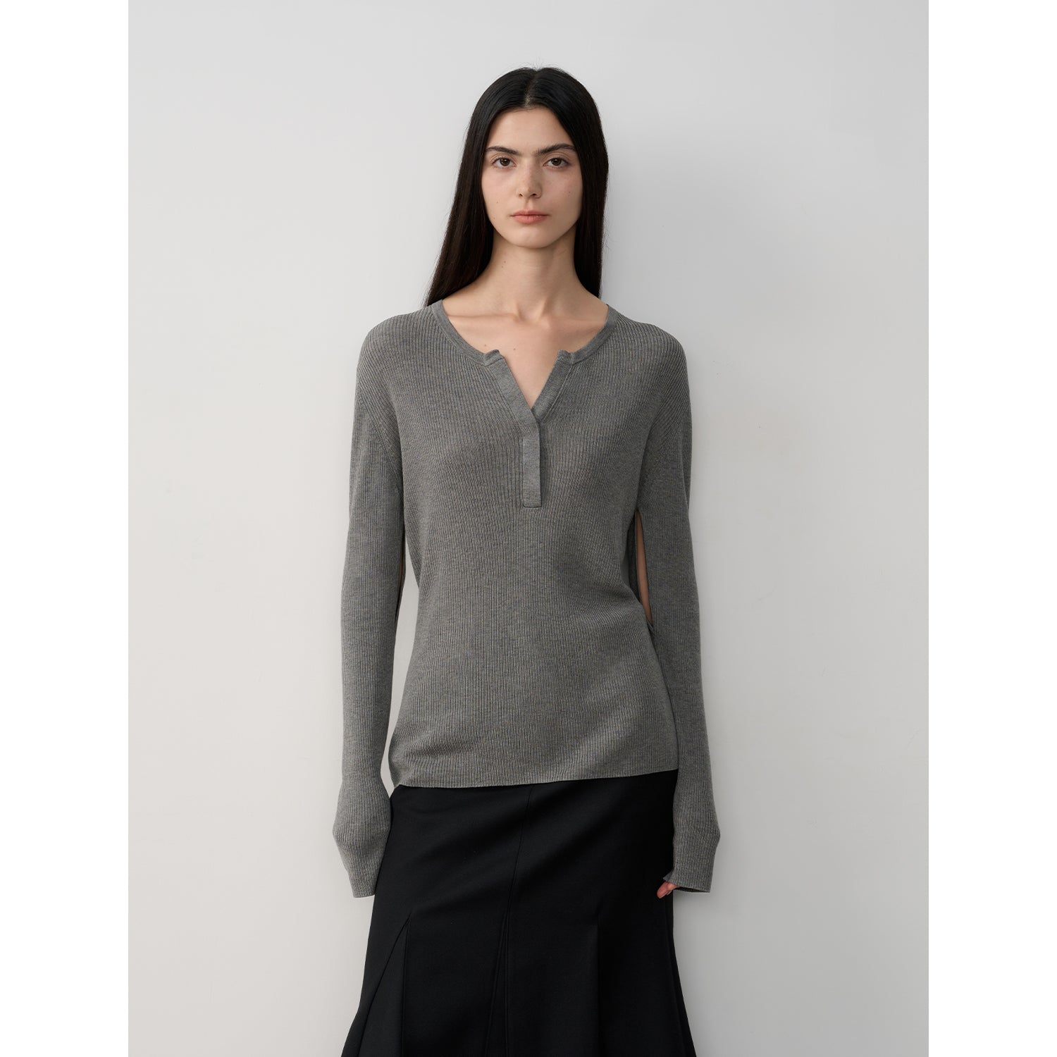 Tencel wool blend long-sleeved sweater thin top"Moonlight Schumann"