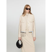 "Sunset Escape"Retro Suede Sheepskin Short Jacket with Structured Shoulders and Round Neck, Genuine Leather Outerwear