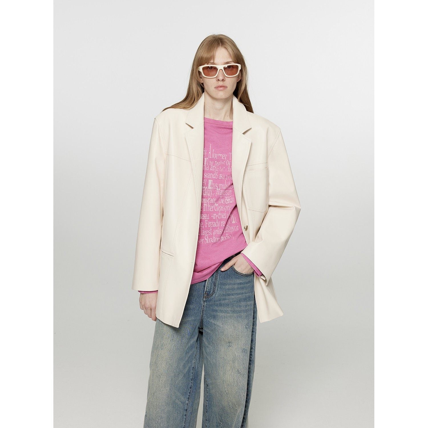 Firelady Fur Women‘s Genuine Lambskin Leather Jacket - Imported Vegetable-Tanned Suede, “Oversized Leather Blazer”