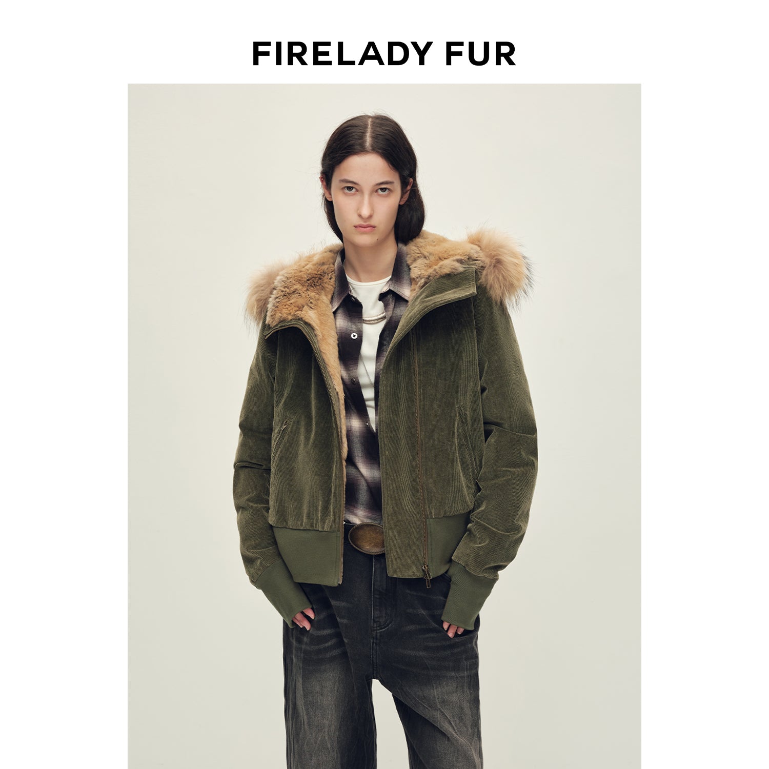 Firelady Women’s Corduroy Down Parka with Detachable Goose Down Hood – Vintage Washed Short Jacket“Boho-Chic”