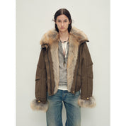 Firelady Fur Women‘s Cropped  Fur Parka with Raccoon Fur Trim & 90% Goose Down | Multi-Pocket Utility Style “Nordic Woods”