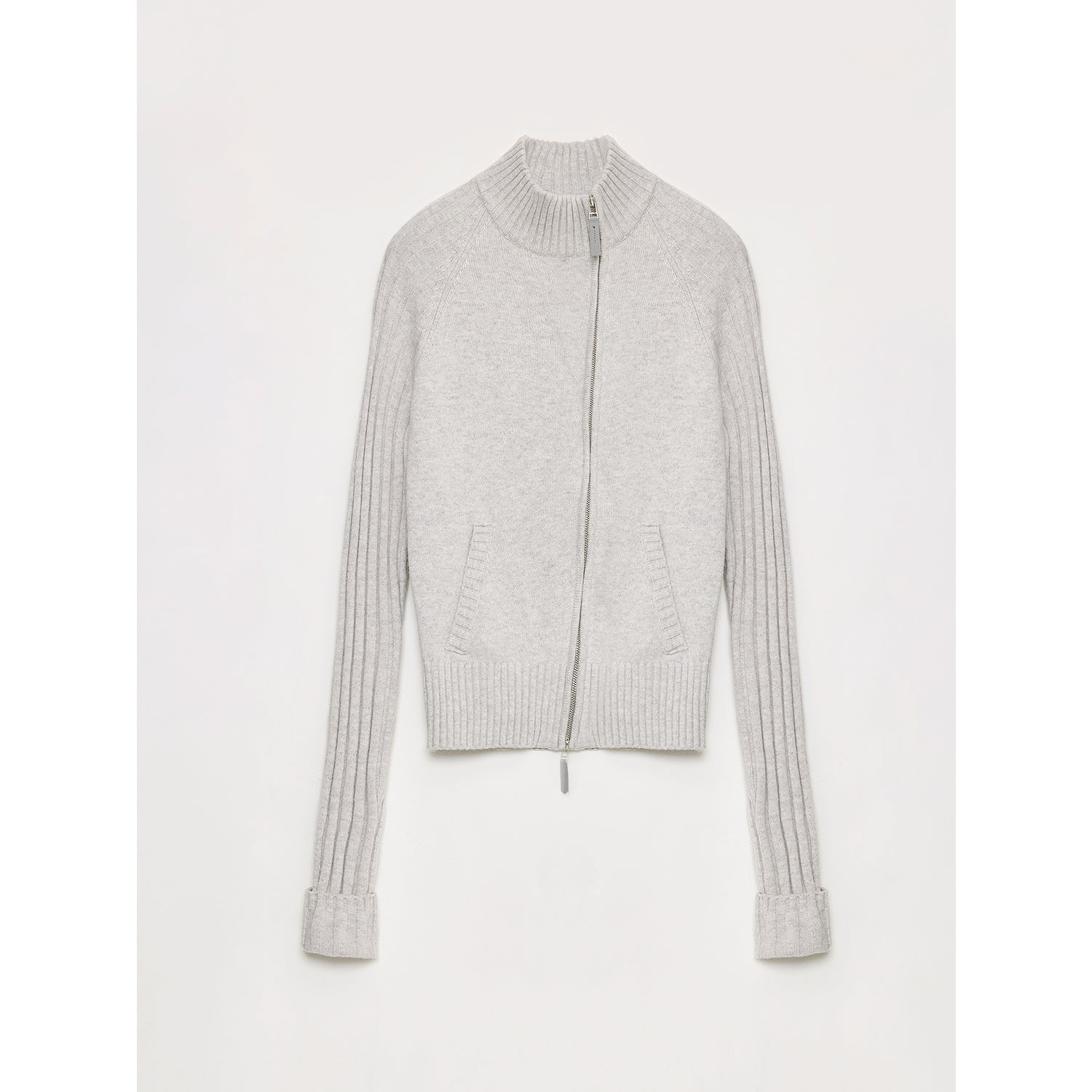 "Senna Melody" oblique placket fine merino wool and cotton blend zipper knitted cardigan top for women