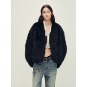 Firelady Fur Women‘s Fox Fur Coat with Hand-Sprayed Ombré Finish | Saga Furs, V-Neck Design"Gone with the Wind"