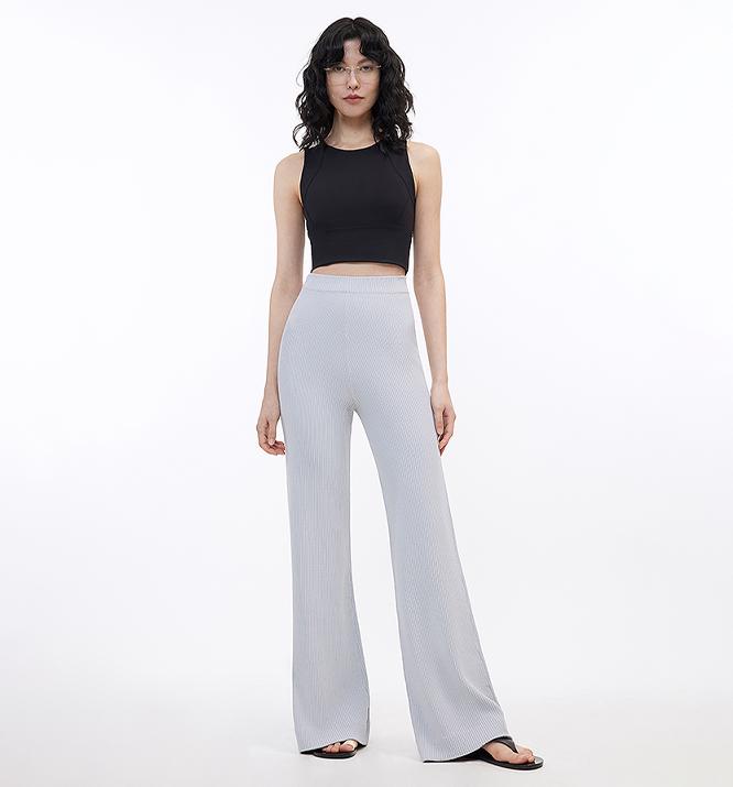 Knitted bootcut trousers, glutinous rice trousers, pit striped casual trousers