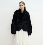 "Yorta" imported Tuscan curly wool upper arc collar sheepskin coat